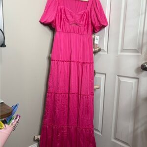 Bloomingdale's Pink Puff Sleeve Maxi Dress